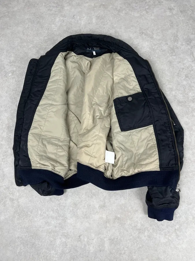 2000s Armani Faded Black Nylon Zip Multi-Pocket Bomber Jacket JmHnlIv 7