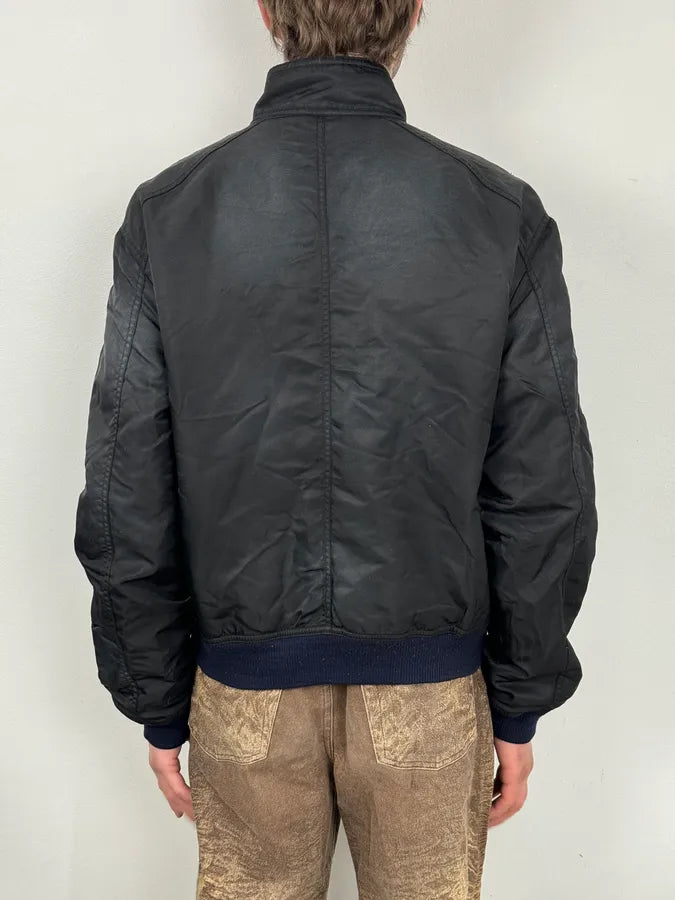 2000s Armani Faded Black Nylon Zip Multi-Pocket Bomber Jacket JmHnlIv 2