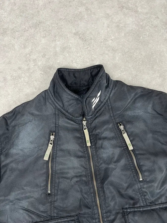 2000s Armani Faded Black Nylon Zip Multi-Pocket Bomber Jacket JmHnlIv 3
