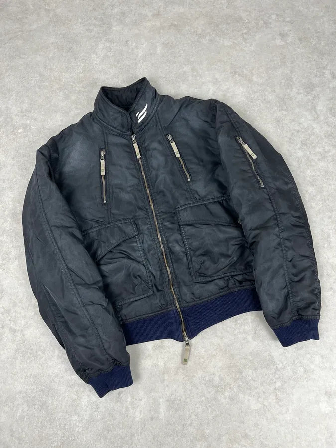 2000s Armani Faded Black Nylon Zip Multi-Pocket Bomber Jacket JmHnlIv 4