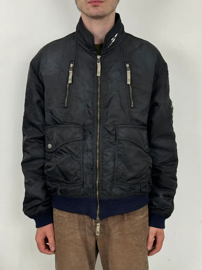 2000s Armani Faded Black Nylon Zip Multi-Pocket Bomber Jacket JmHnlIv 1