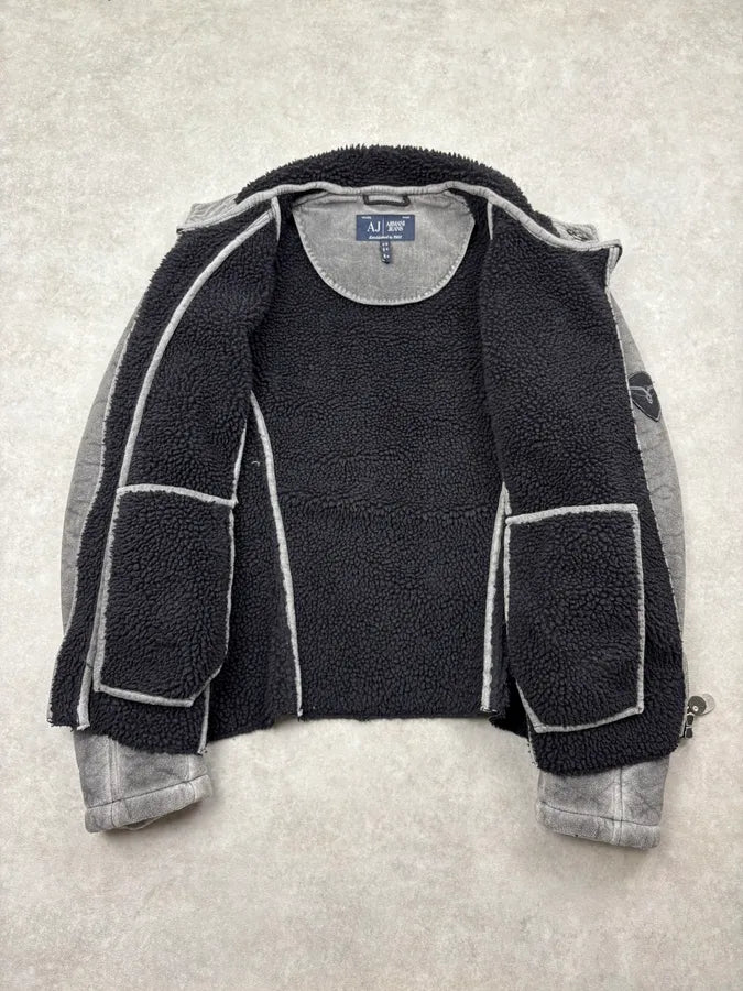 2000s Armani Grey Eroded Fleece-Lined Jacket SUbAwTX 6