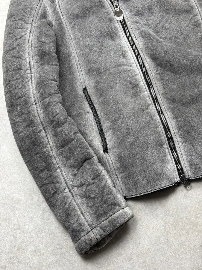 2000s Armani Grey Eroded Fleece-Lined Jacket SUbAwTX 7