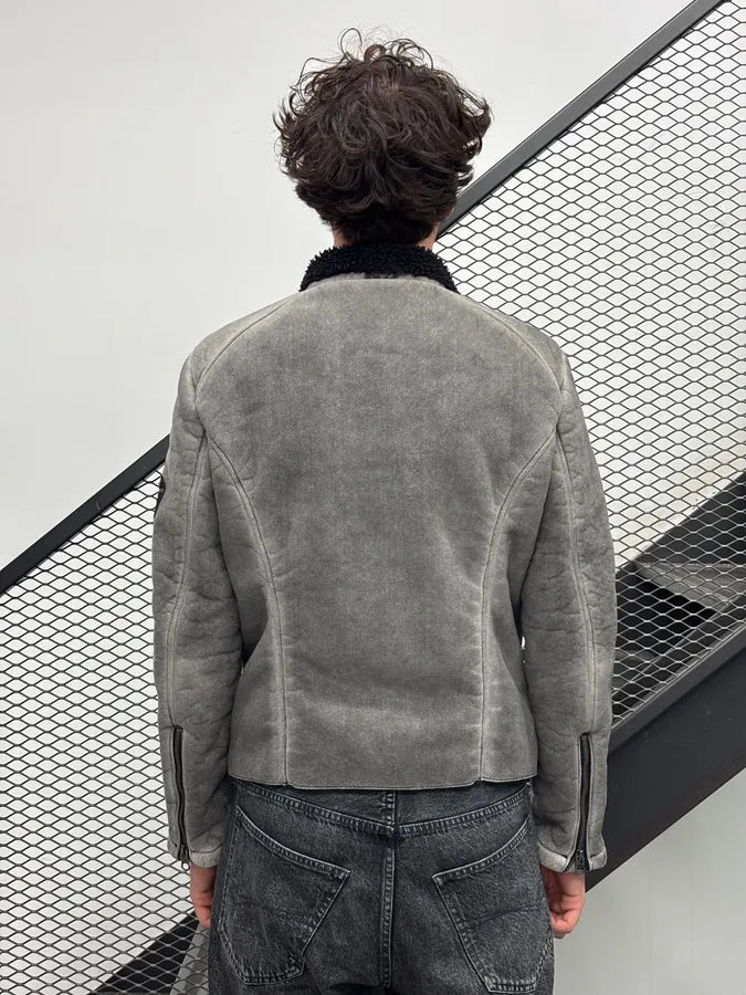 2000s Armani Grey Eroded Fleece-Lined Jacket SUbAwTX 2