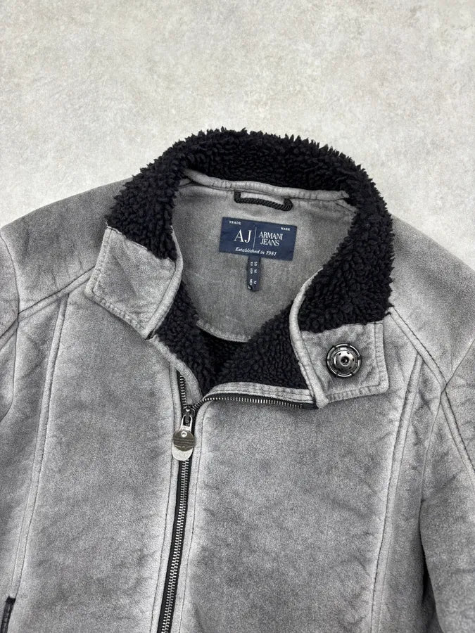 2000s Armani Grey Eroded Fleece-Lined Jacket SUbAwTX 3