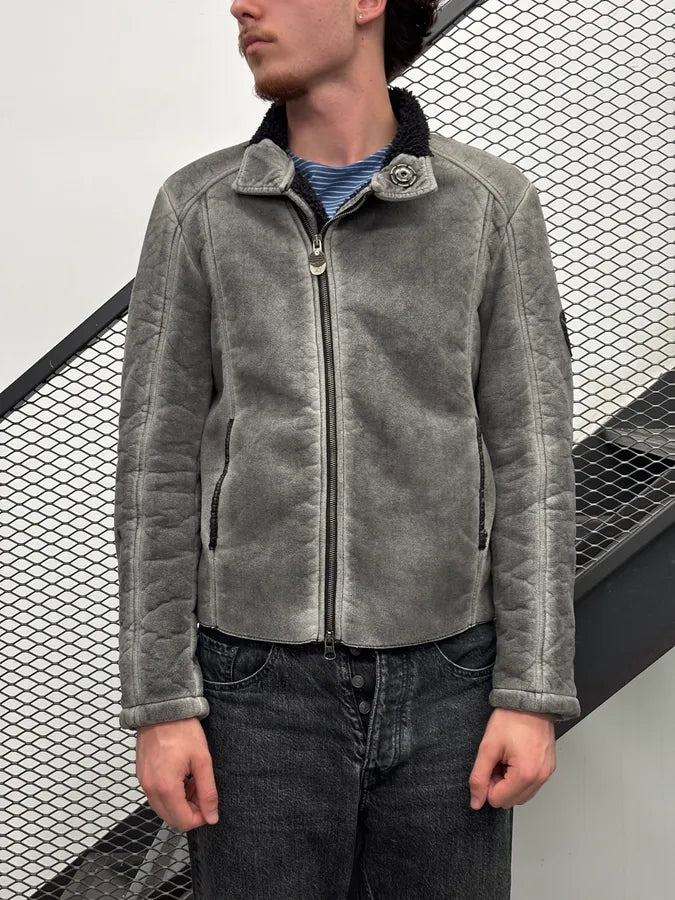 2000s Armani Grey Eroded Fleece-Lined Jacket SUbAwTX 1