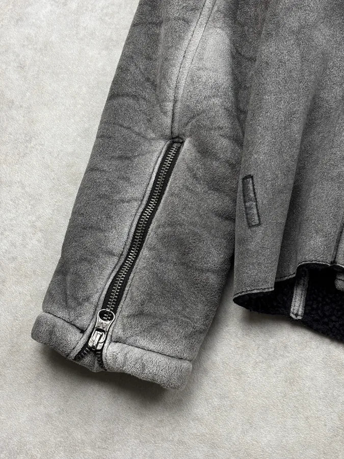 2000s Armani Grey Eroded Fleece-Lined Jacket SUbAwTX 8
