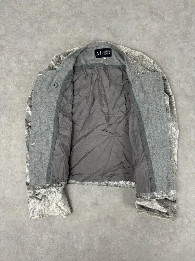 Armani Grey Velvet Faux Fur Jacket kHvhoIp 7
