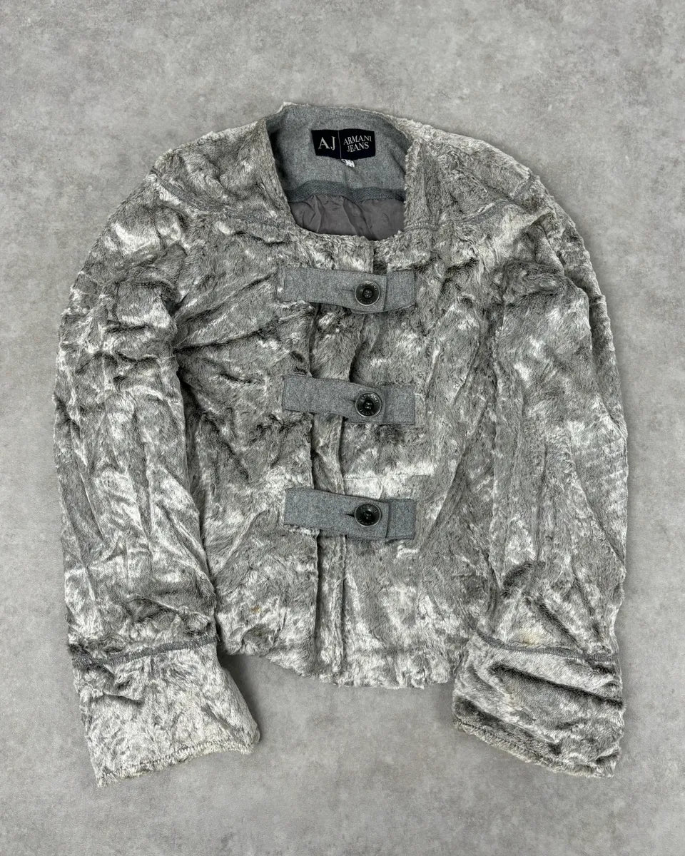 Armani Grey Velvet Faux Fur Jacket kHvhoIp 2
