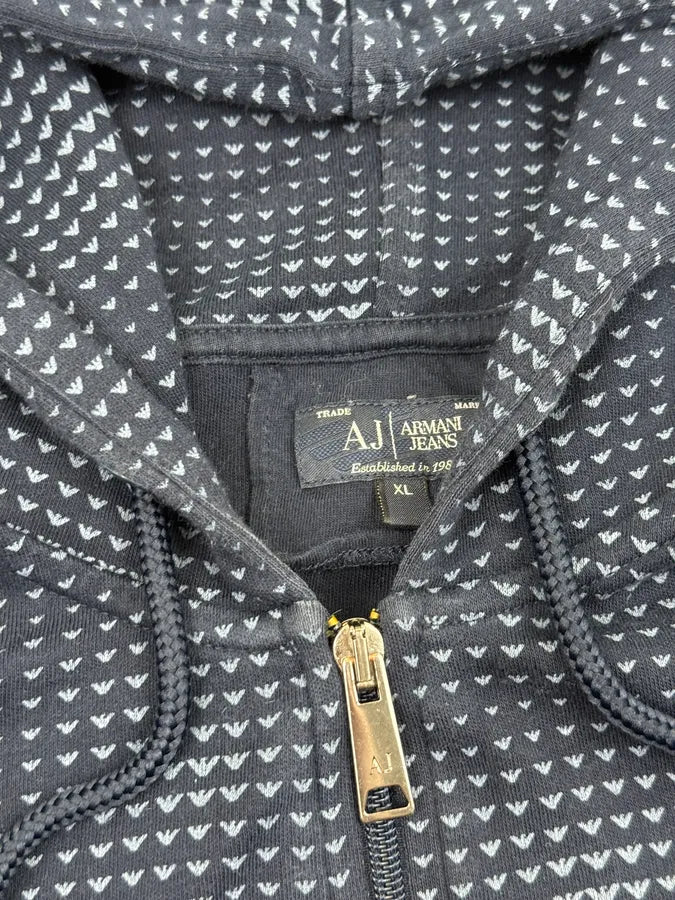 2000s Armani Navy Logo Optical Hallucination Zip-up Hoodie UihasBv 9