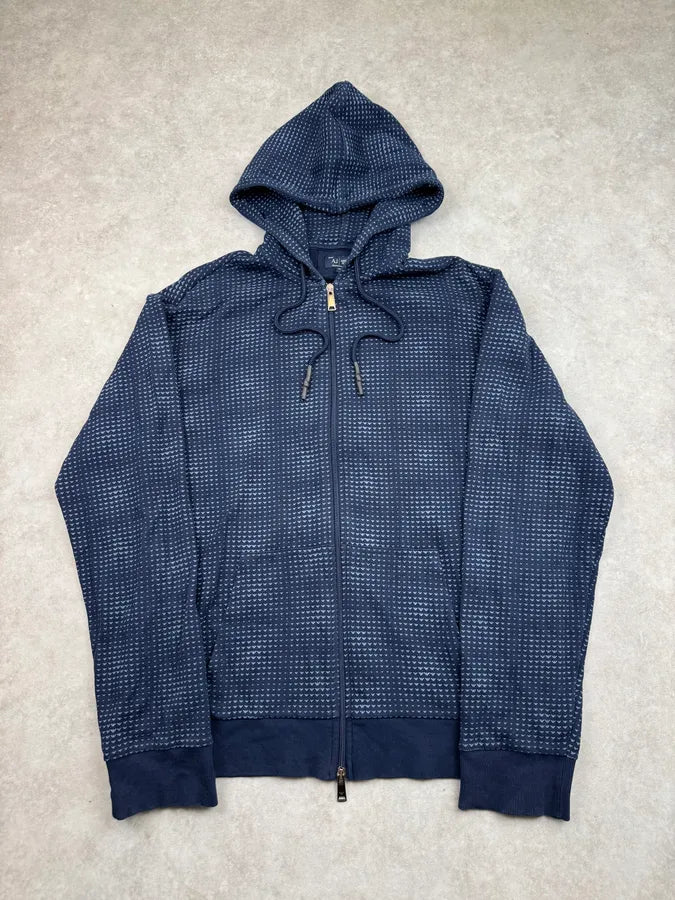 2000s Armani Navy Logo Optical Hallucination Zip-up Hoodie UihasBv 2