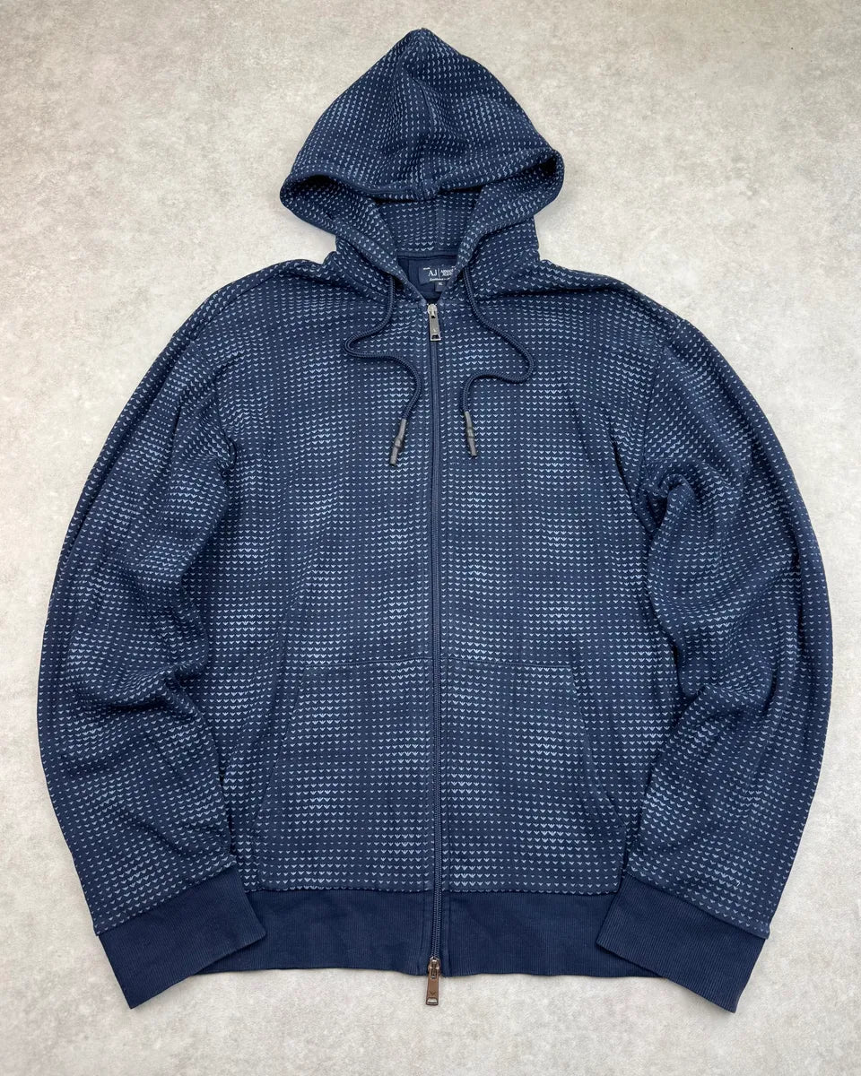 2000s Armani Navy Logo Optical Hallucination Zip-up Hoodie UihasBv 4