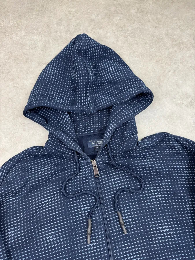 2000s Armani Navy Logo Optical Hallucination Zip-up Hoodie UihasBv 3
