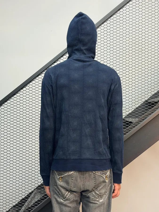 2000s Armani Navy Logo Optical Hallucination Zip-up Hoodie UihasBv 1