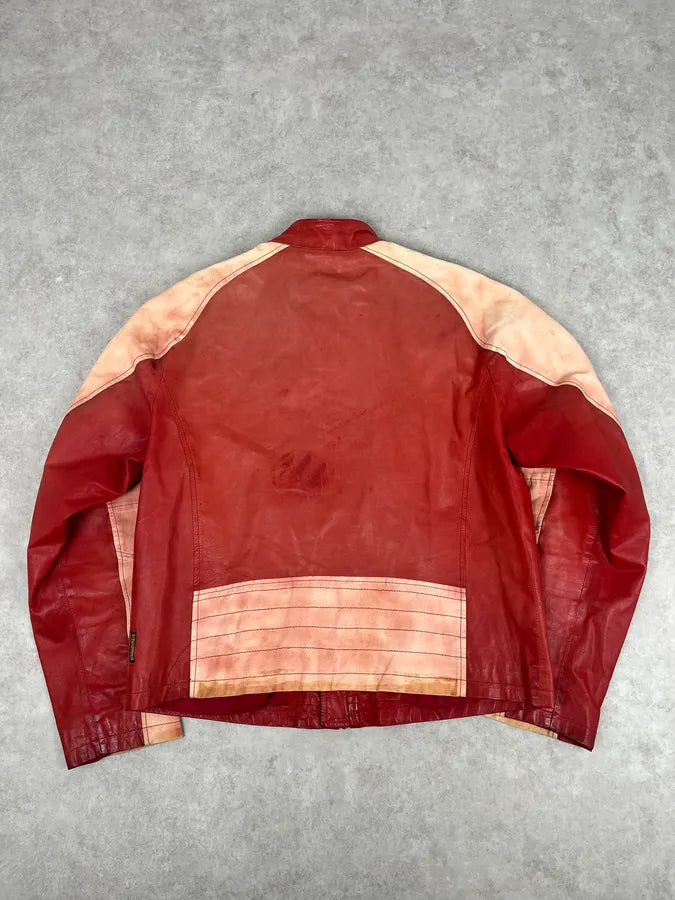2000s Armani Red Two Tone Padded Biker Leather Jacket HThPutX 5