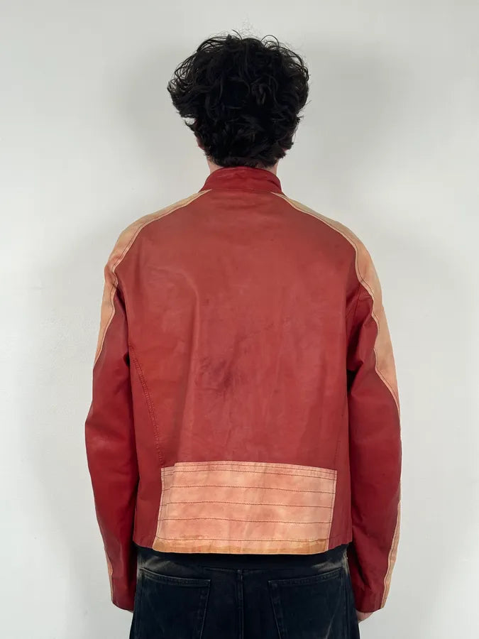 2000s Armani Red Two Tone Padded Biker Leather Jacket HThPutX 2