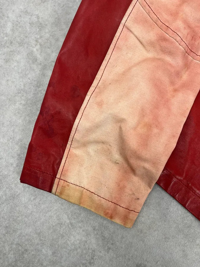 2000s Armani Red Two Tone Padded Biker Leather Jacket HThPutX 8