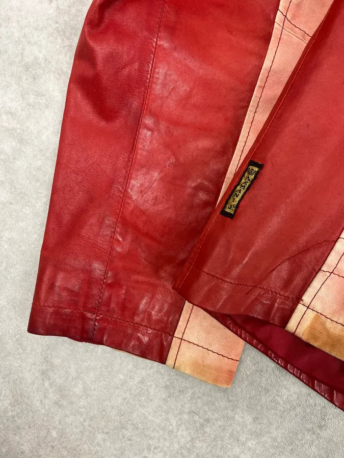 2000s Armani Red Two Tone Padded Biker Leather Jacket HThPutX 9