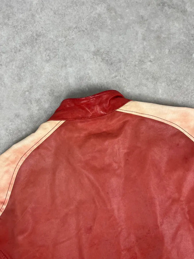 2000s Armani Red Two Tone Padded Biker Leather Jacket HThPutX 6