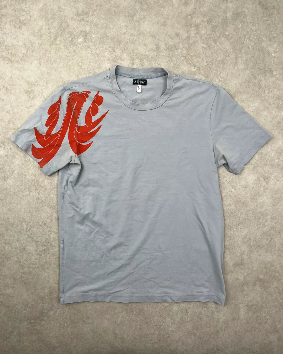 Armani Jeans Tribal Floral Light Blue & Red T-Shirt UARRmmh 0