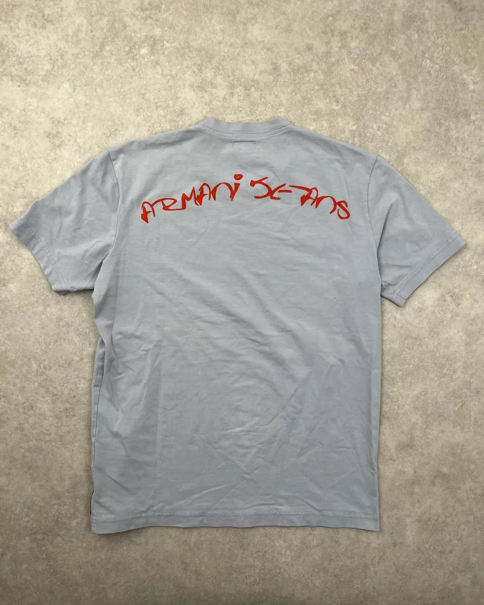 Armani Jeans Tribal Floral Light Blue & Red T-Shirt UARRmmh 1