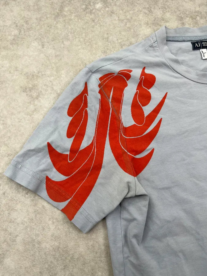 Armani Jeans Tribal Floral Light Blue & Red T-Shirt UARRmmh 6