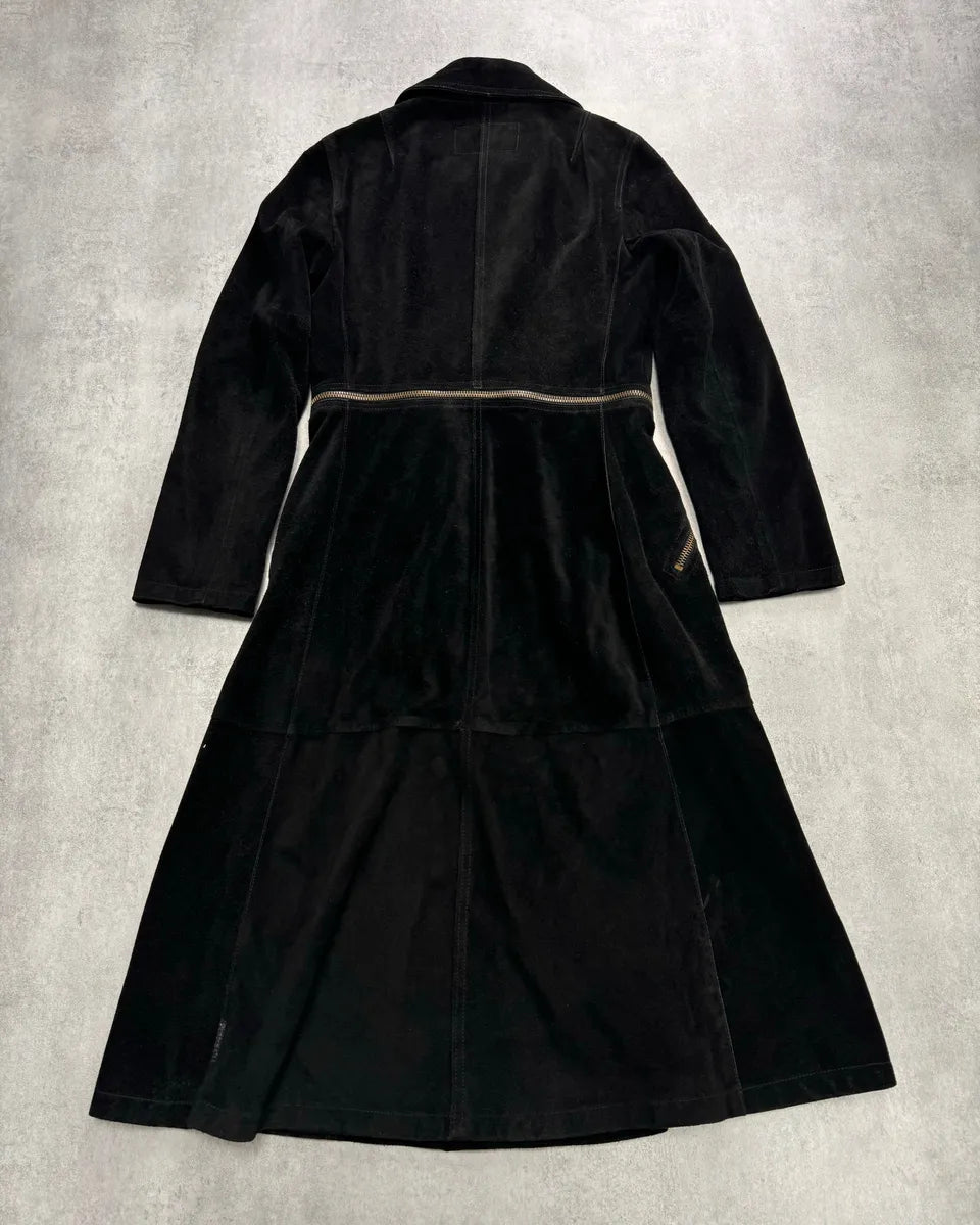 2010s Armani Multi-Zip Black Suede Leather Trench Coat ImZcvJL 1