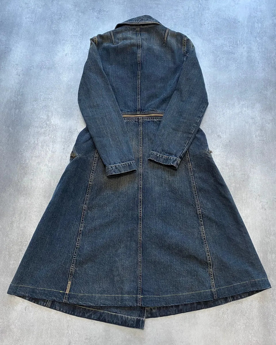 2000s Armani Blue Multi-Zips Denim Trench Coat RvTeqKo 3