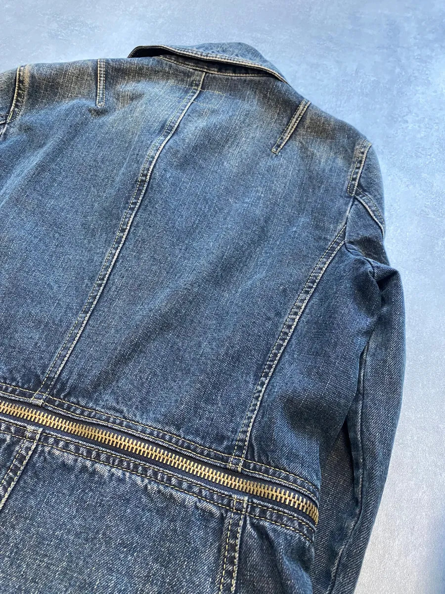 2000s Armani Blue Multi-Zips Denim Trench Coat RvTeqKo 8