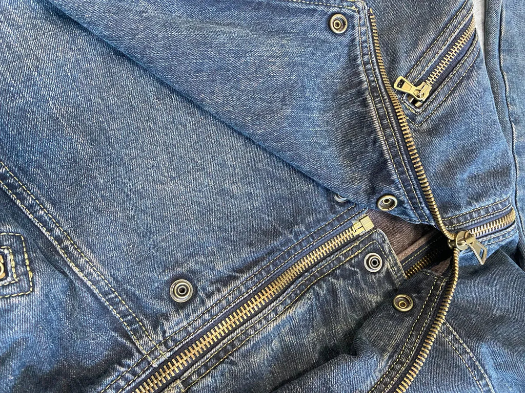 2000s Armani Blue Multi-Zips Denim Trench Coat RvTeqKo 7