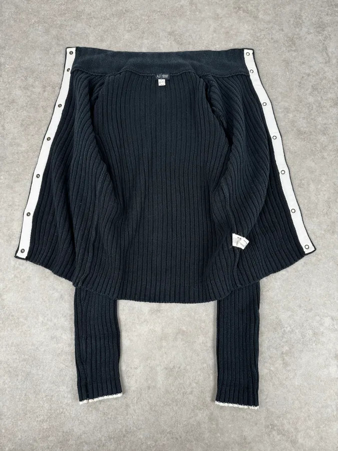 Armani Navy Buttoned Turtleneck Wool Sweater jlClJpx 6