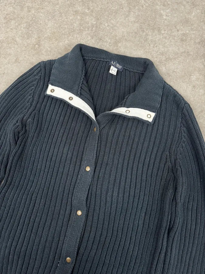 Armani Navy Buttoned Turtleneck Wool Sweater jlClJpx 4