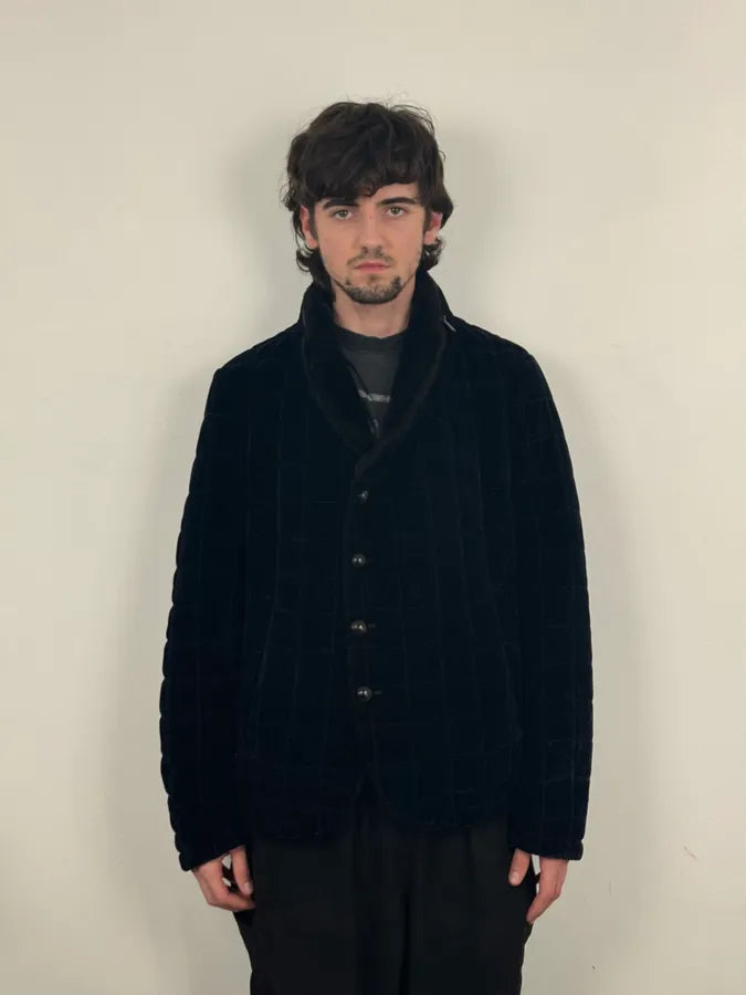 Armani Navy Quilted Velvet Contrast Collar Jacket KEJUFls 1