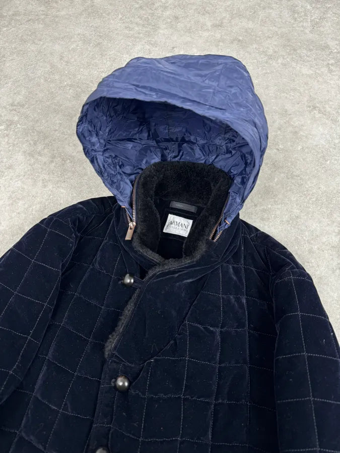 Armani Navy Quilted Velvet Contrast Collar Jacket KEJUFls 6