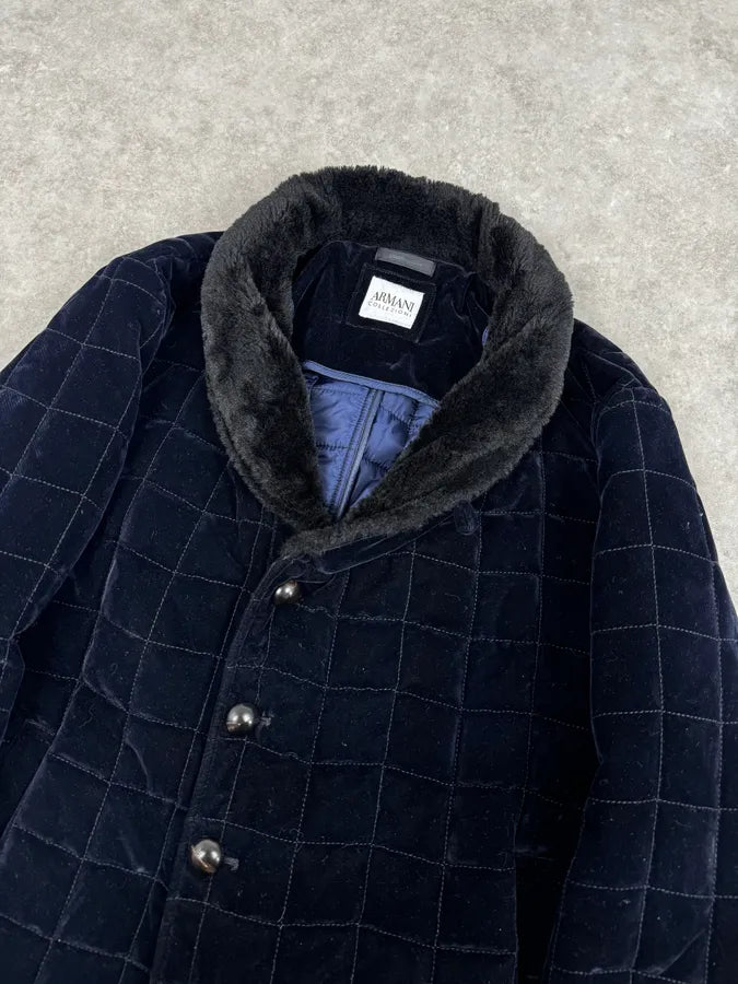 Armani Navy Quilted Velvet Contrast Collar Jacket KEJUFls 4
