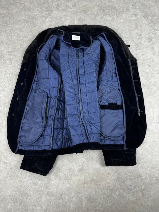 Armani Navy Quilted Velvet Contrast Collar Jacket KEJUFls 8