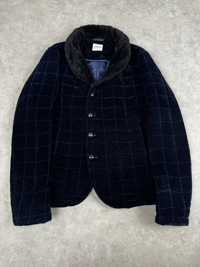 Armani Navy Quilted Velvet Contrast Collar Jacket KEJUFls 0