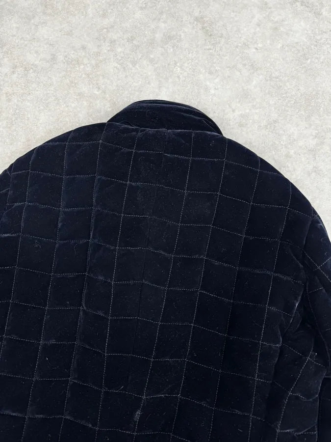 Armani Navy Quilted Velvet Contrast Collar Jacket KEJUFls 7