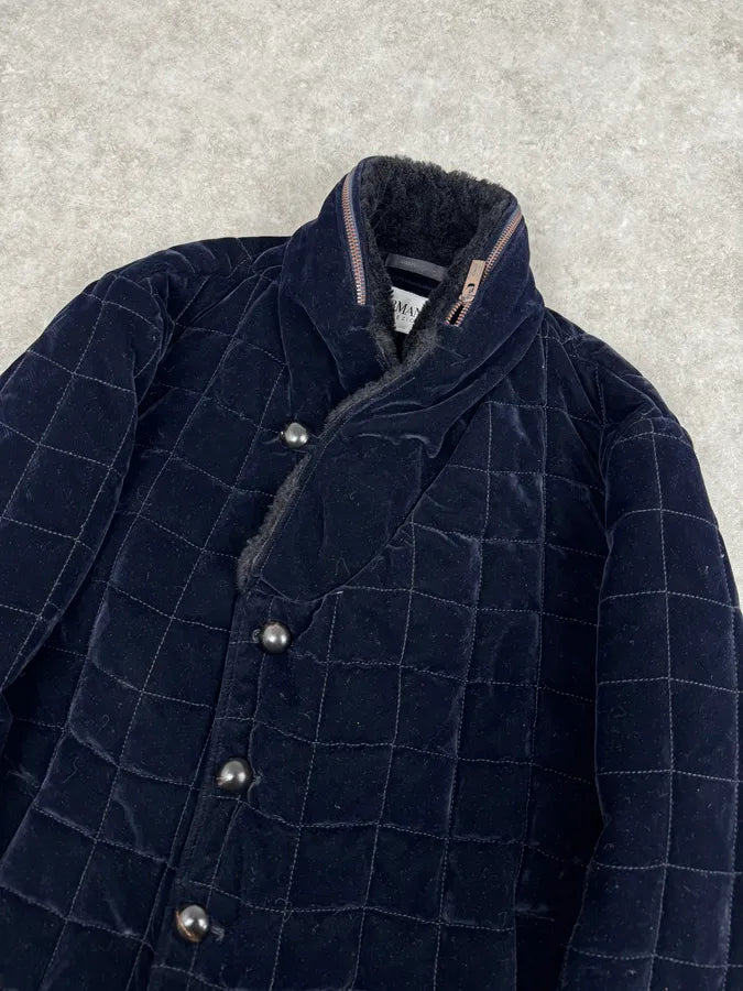 Armani Navy Quilted Velvet Contrast Collar Jacket KEJUFls 5
