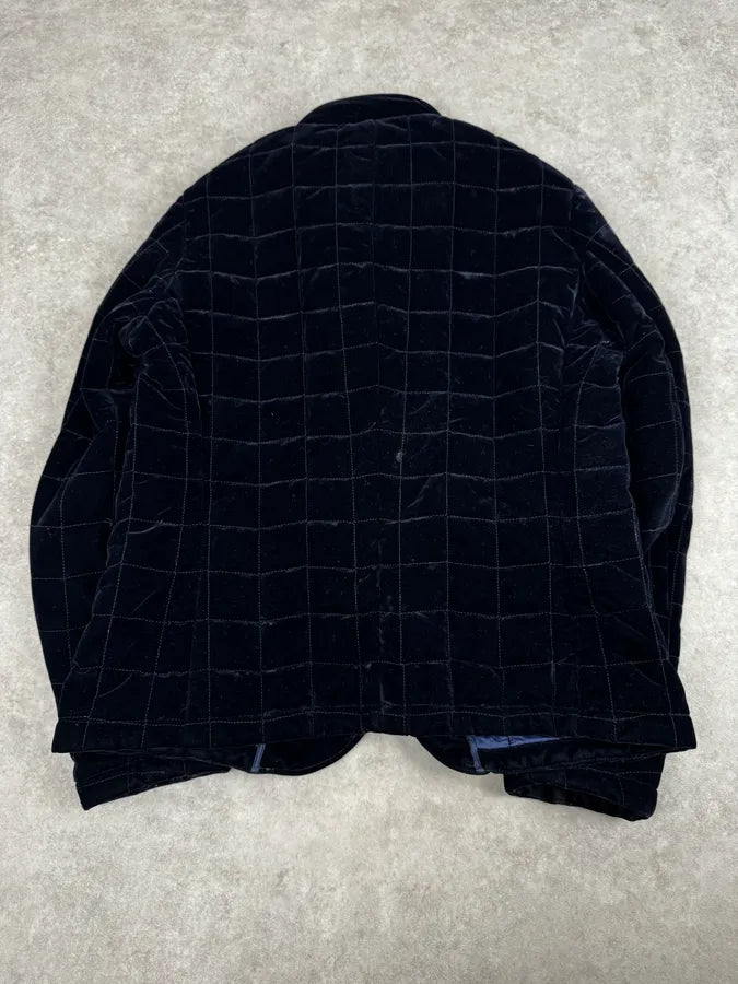 Armani Navy Quilted Velvet Contrast Collar Jacket KEJUFls 3