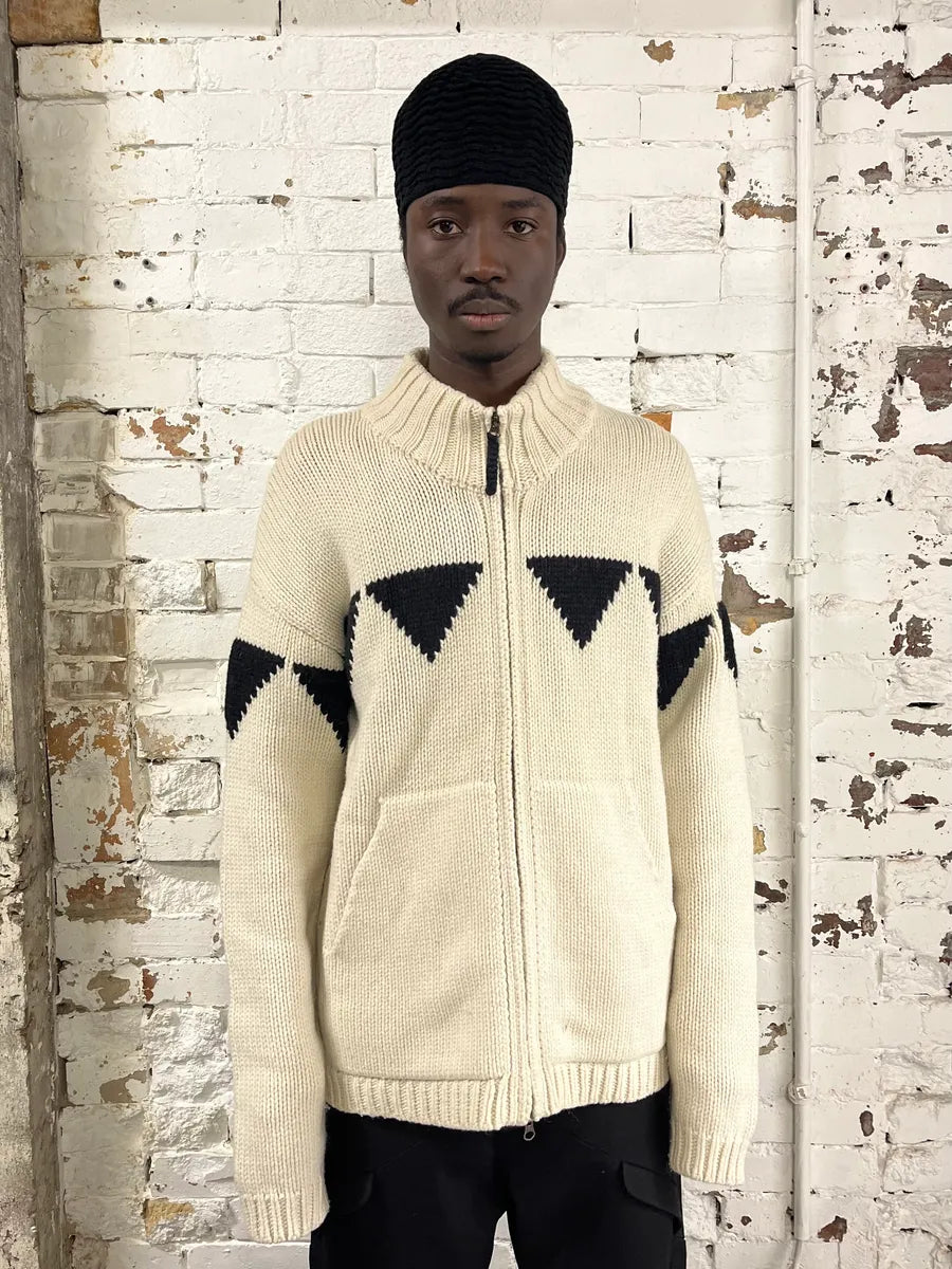 Armani Triangle Cream Wool Zip-Up Sweater DpJLiUb 0