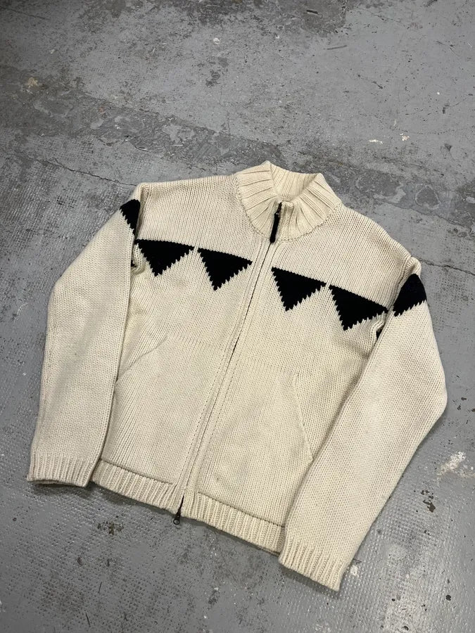 Armani Triangle Cream Wool Zip-Up Sweater DpJLiUb 3