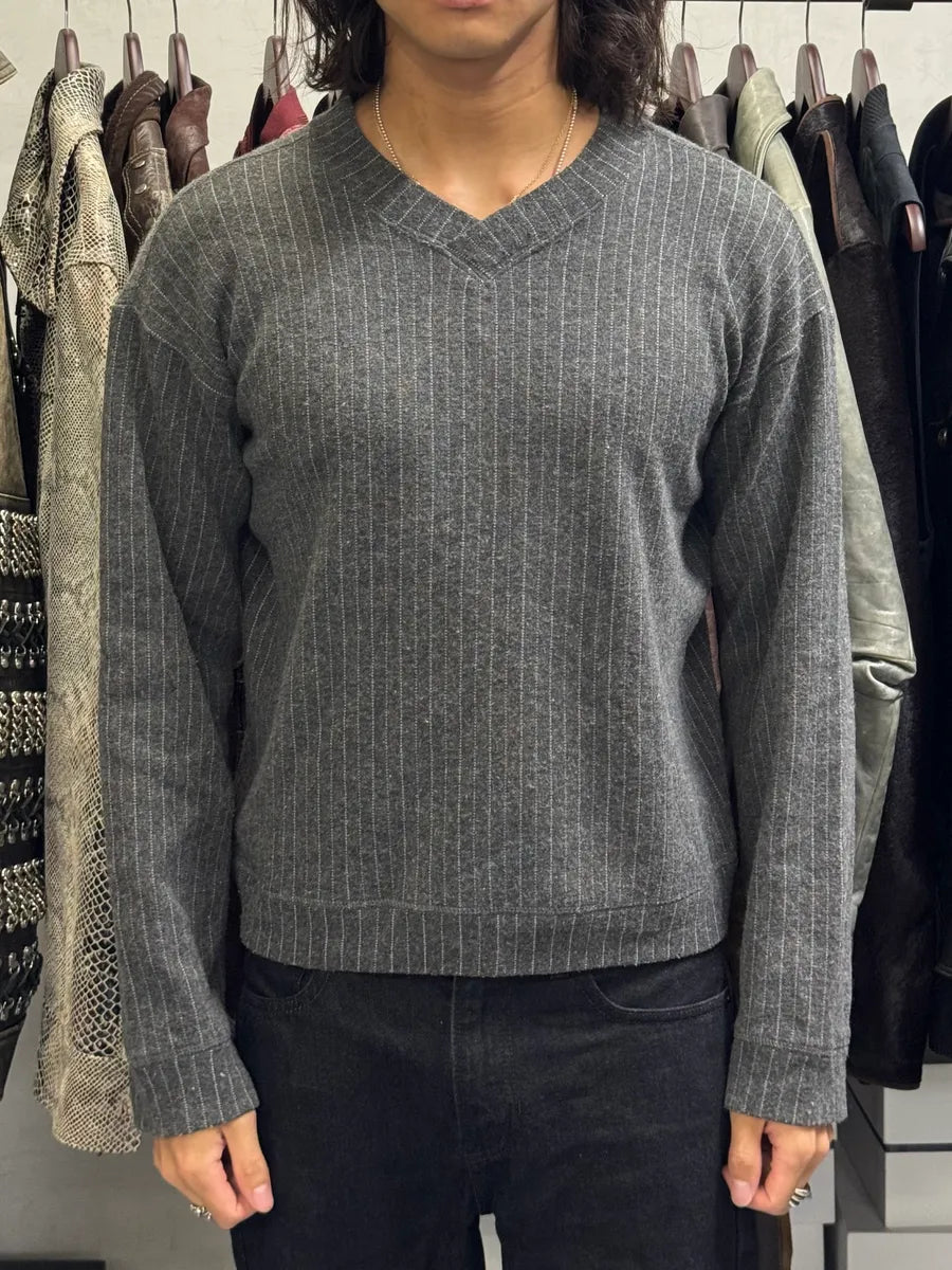 1980s Emporio Armani V-Neck Grey Sweater wiGysJe 0