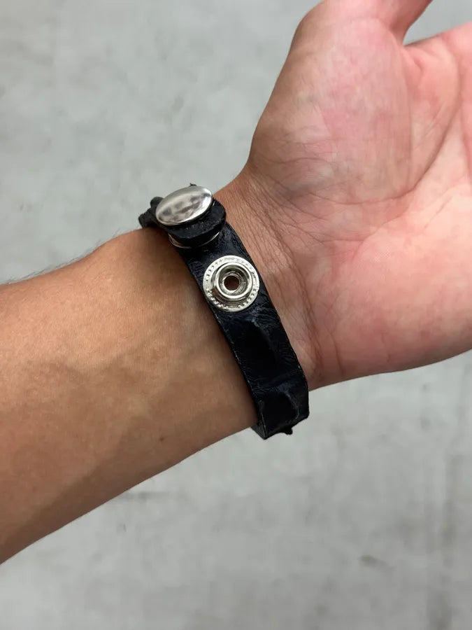 Artisanal Black Crocodile Leather Bracelet dIMGSlG 3