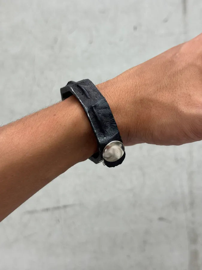 Artisanal Black Crocodile Leather Bracelet dIMGSlG 6