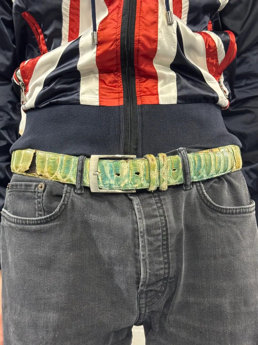 Artisanal Green & Blue Gradient Milanese Python Leather Belt YPUBuOx 1