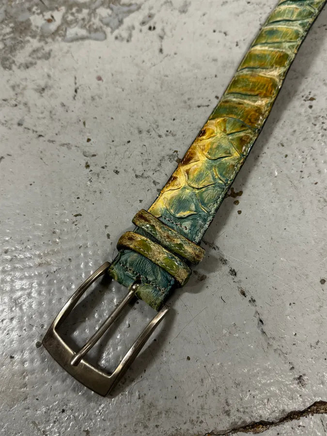 Artisanal Green & Blue Gradient Milanese Python Leather Belt YPUBuOx 3