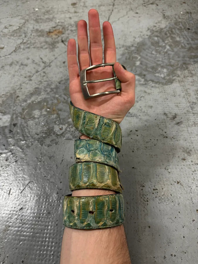 Artisanal Green & Blue Gradient Milanese Python Leather Belt YPUBuOx 0