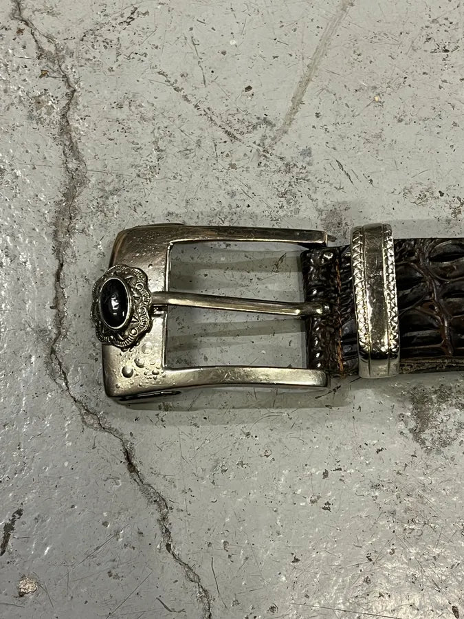 Artisanal Crocodile Effect Leather Studded Belt FQtPuaB 4