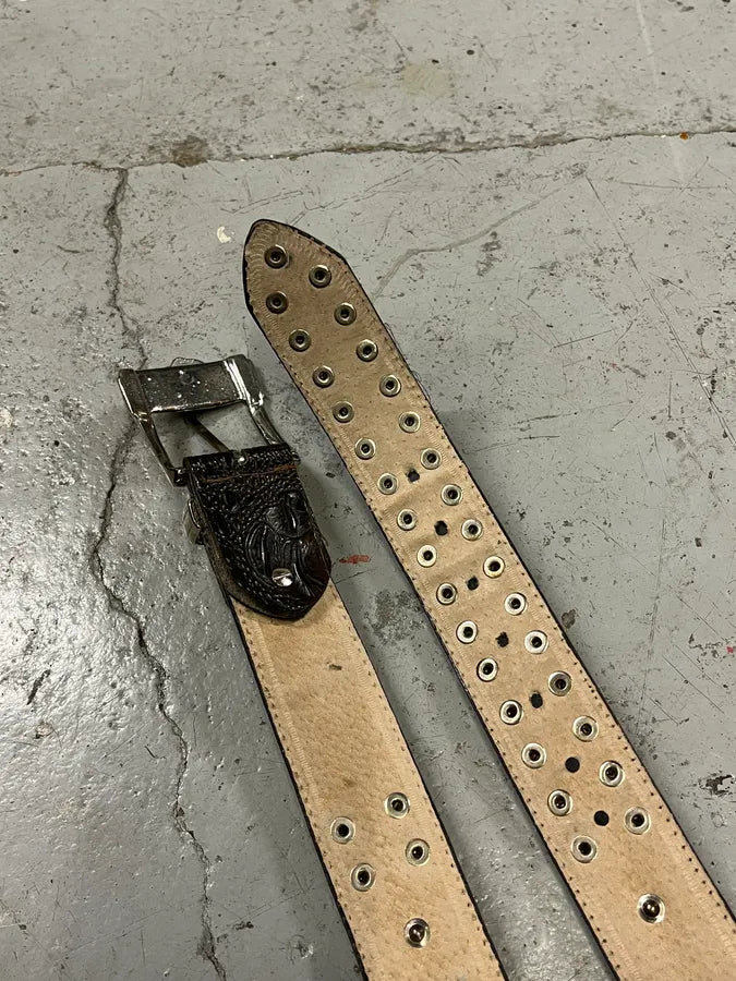 Artisanal Crocodile Effect Leather Studded Belt FQtPuaB 3